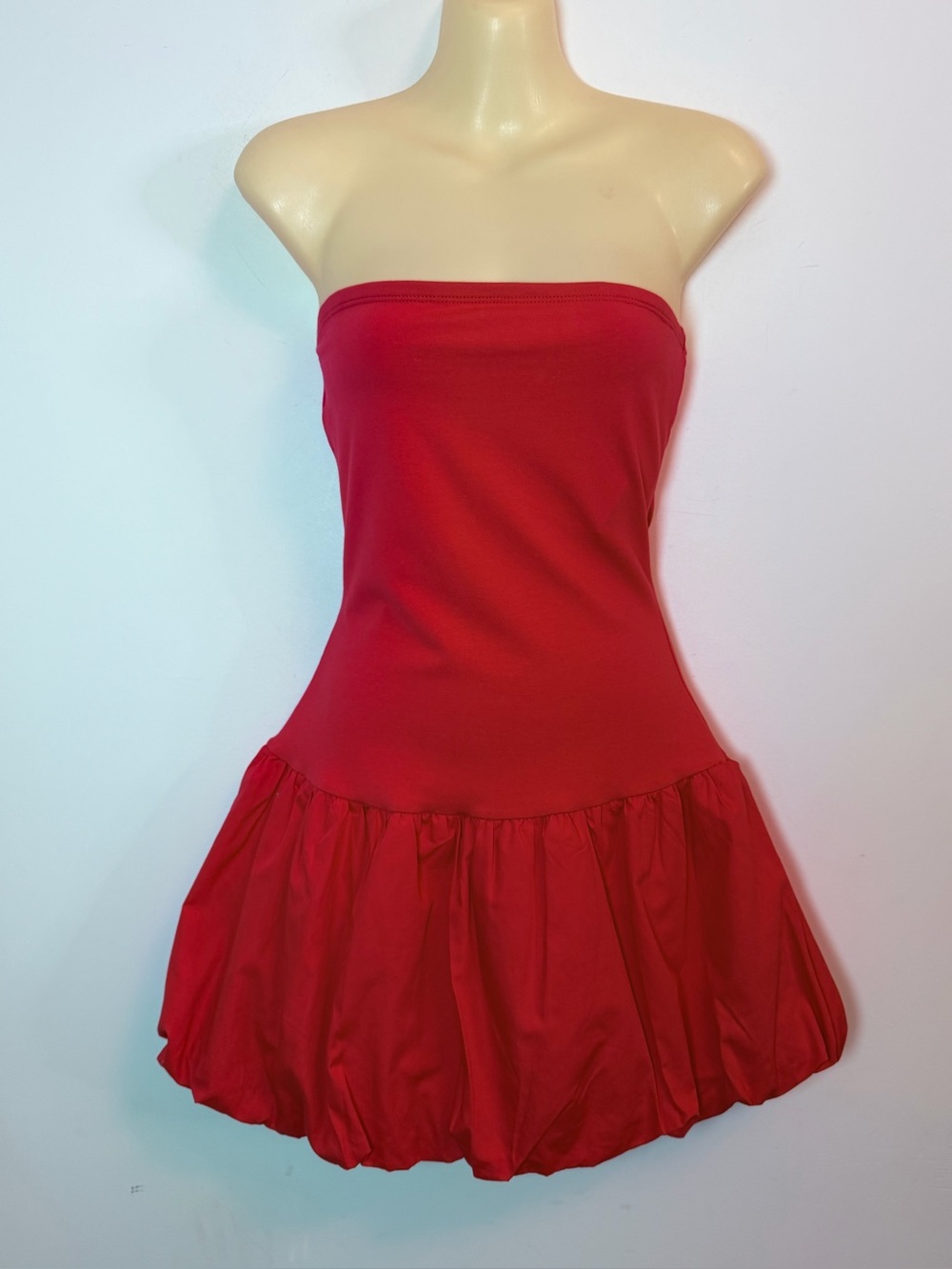 Wild Fable Strapless Rose Red Bubble-Hem Mini Dress
